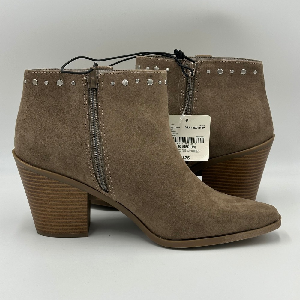 NWD a.n.a Darlin Ankle Booties Womens 10 Brown Faux Suede Studded Stacked Heel - Picture 6 of 12